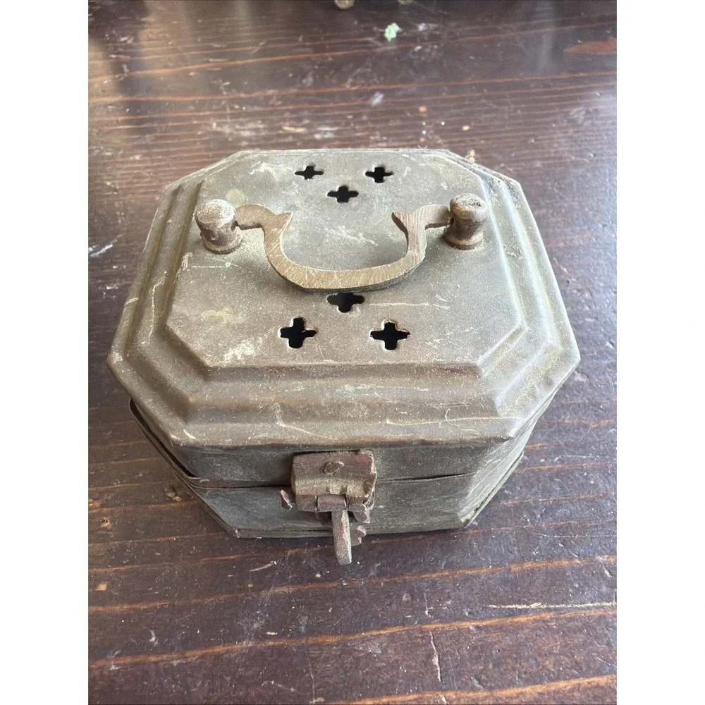 Vintage Brass Octagon Incense Boxes Pierced Set of 2